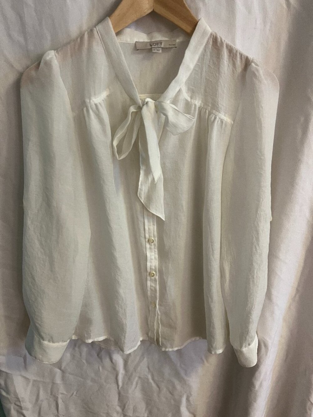 Sheer Cream Button-down Blouse